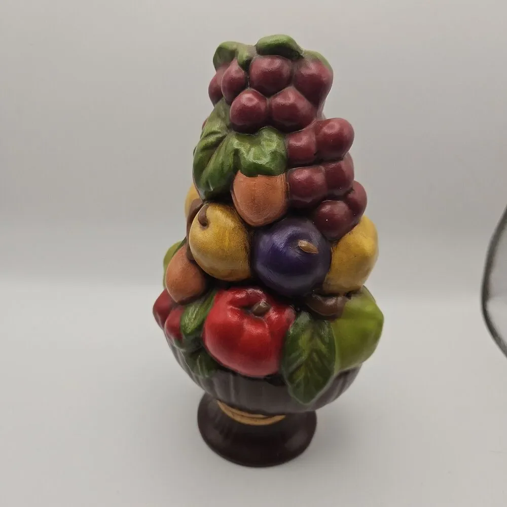 Vintage Handpainted Ceramic Bowl Of Towering Fruit Decor 8 Inch Tall